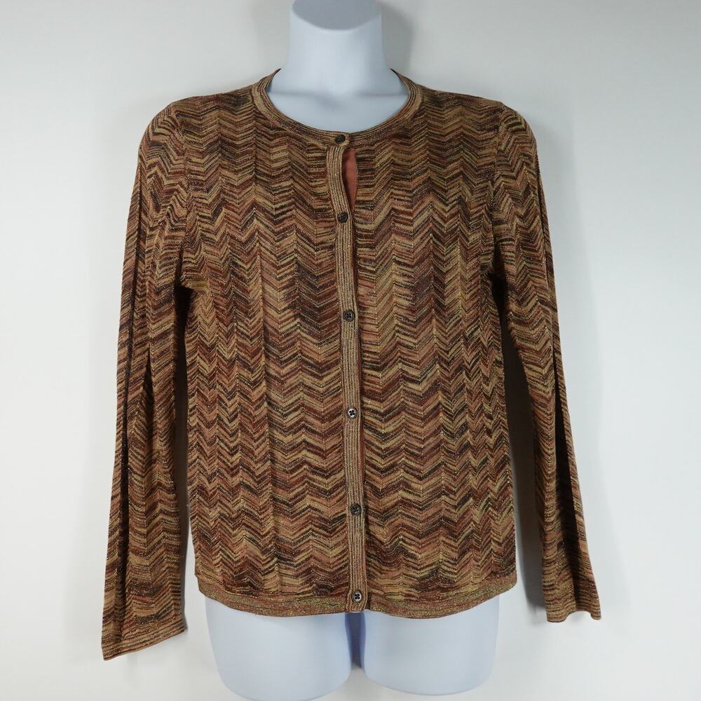 Missoni x Target Women Cardigan Sweater XL Brown Gold Chevron Metallic Knit Boho